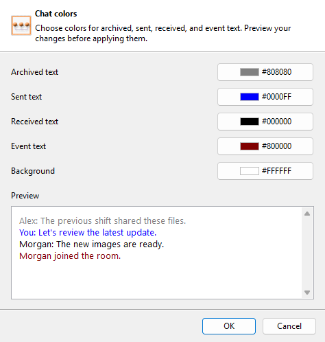 Colors in the Instant Team Sessions offline preview