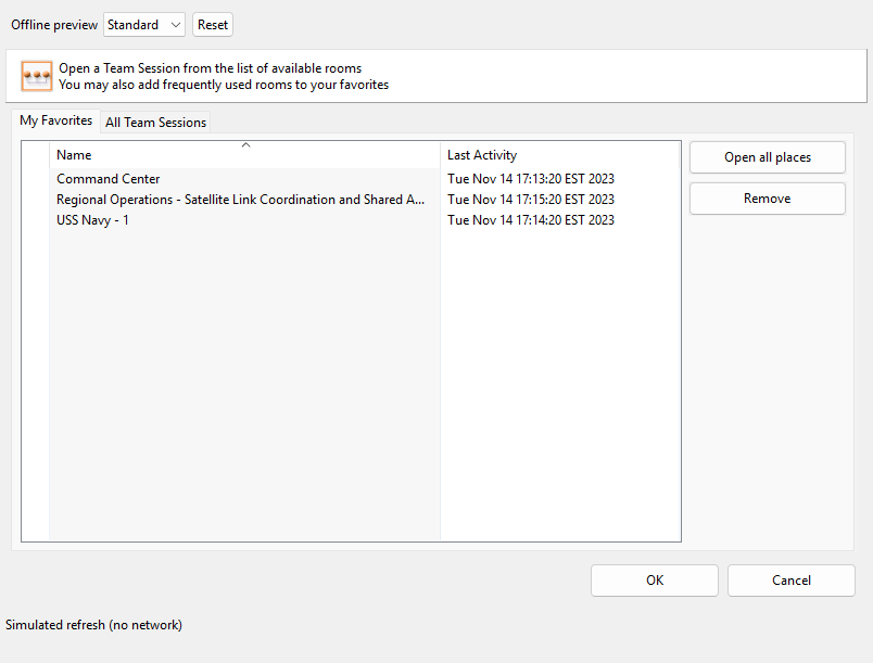 My Favorites in the Instant Team Sessions offline preview
