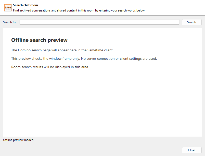 Search Chat Rooms in the Instant Team Sessions offline preview