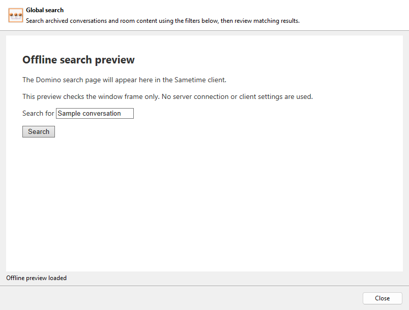 Global Search in the Instant Team Sessions offline preview